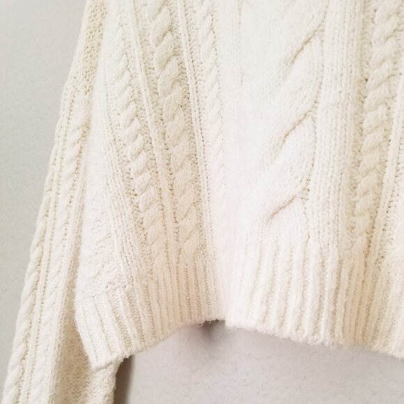 Anthropologie Pilcro Rolled Mock Neck Cable Knit Sweater Pullover, Ivory White S - Picture 13 of 16